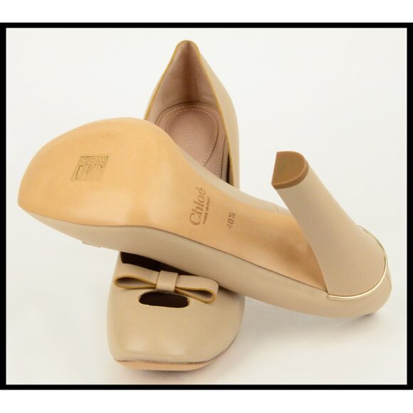 CHLOE SHOES BOW DETAIL BEIGE LEATHER PUMPS HIGH HEEL sz 41 US 10.5 - Picture 9 of 11